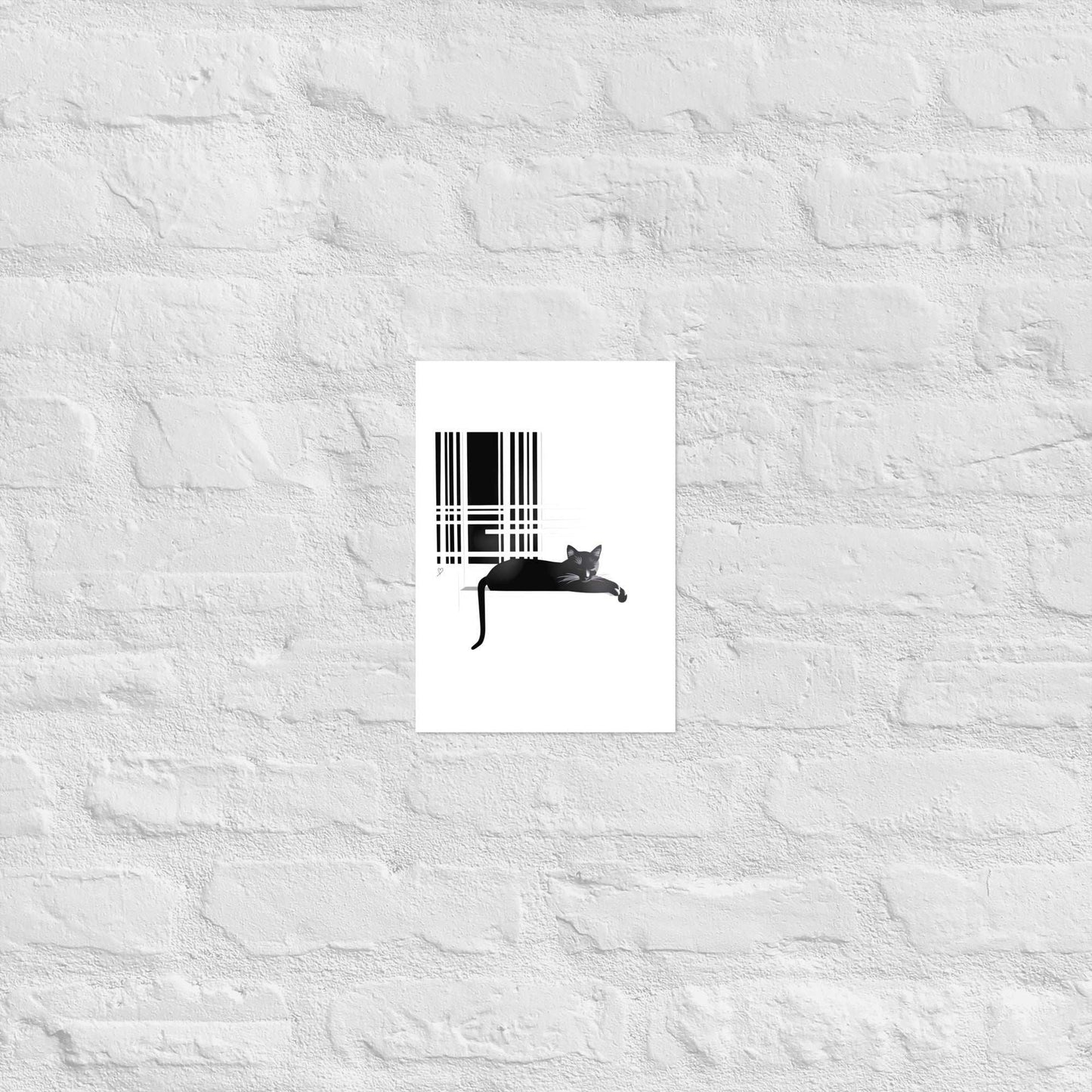 Affiche déco "Le Chat - Noir & Blanc" avec motifs géométriques et cœur signature