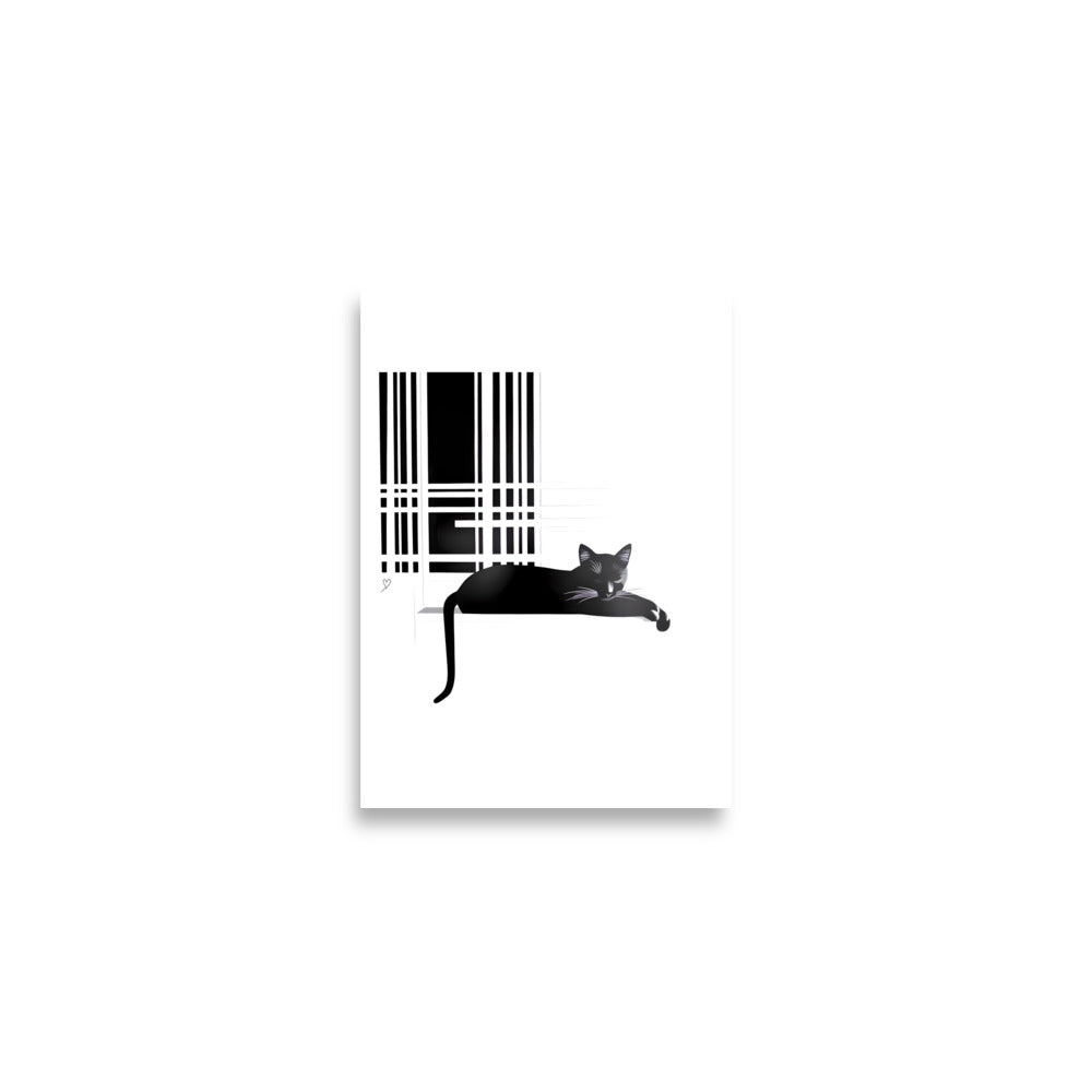 Affiche chat noir et blanc minimaliste pour déco salon ou chambre