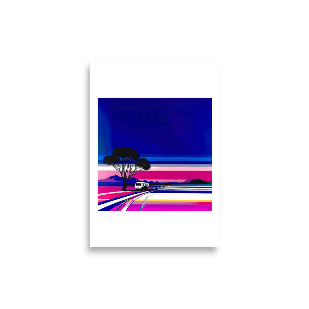 Affiche Safari Idée Passion – art abstrait moderne aux tons bleus et roses. Pour amateurs de voyages et de nature.