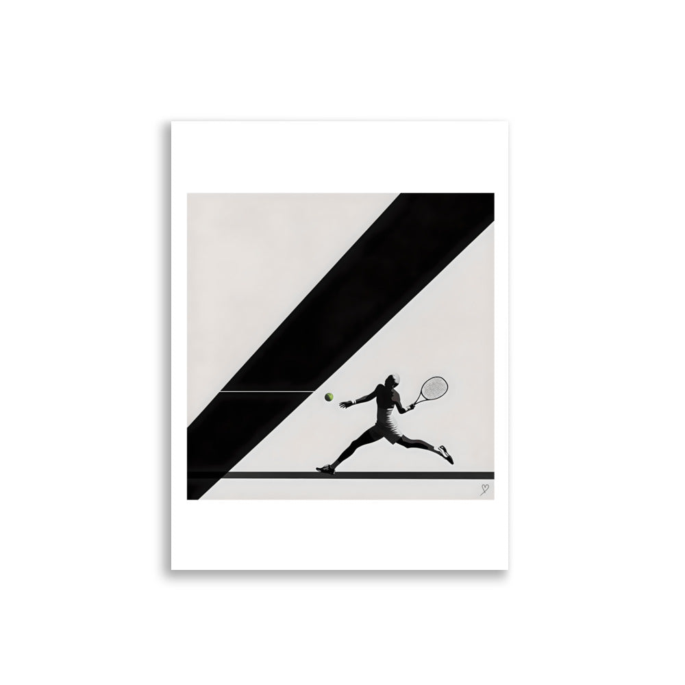 Affiche design sportif Bauhaus – silhouette de joueur de tennis en mouvement