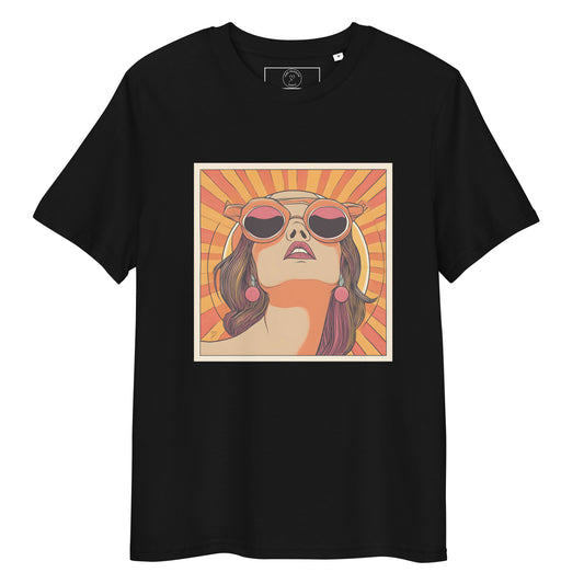 T-shirt noir en coton bio “Mrs Sunshine” – illustration rétro Idée Passion