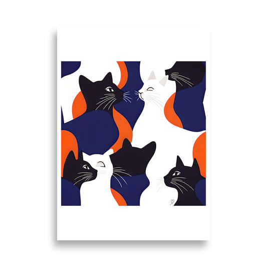 Affiche Bisous Bisous deux chats complices illustration minimaliste