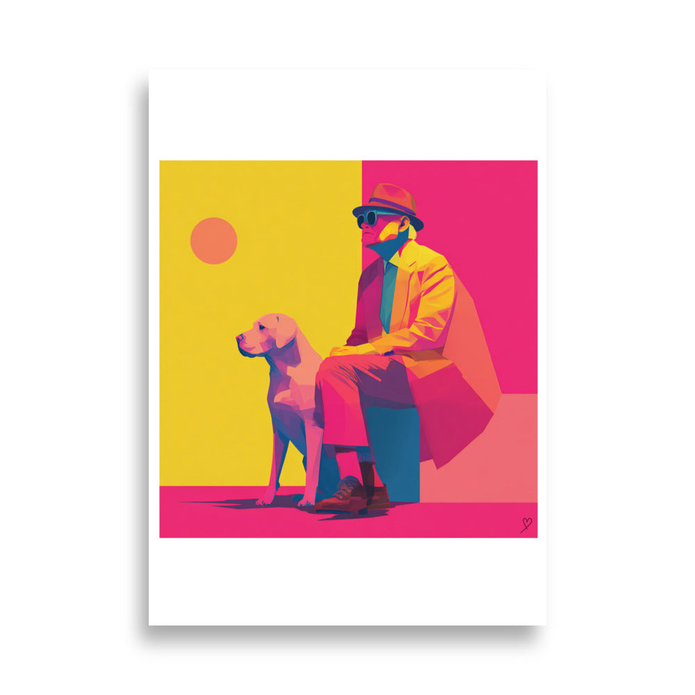 Affiche David et Joe homme et chien illustration pop-art colorée