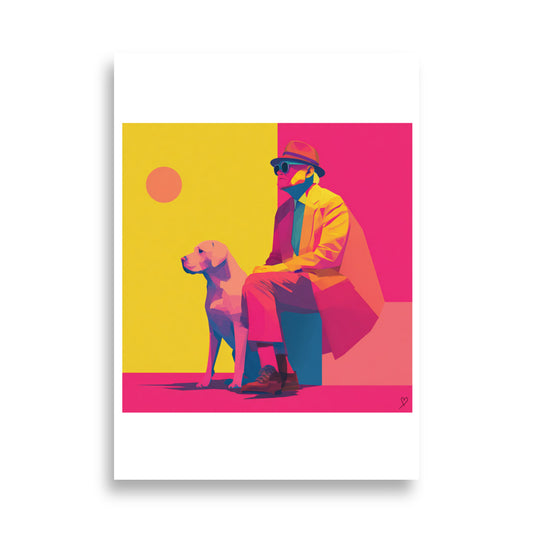 Affiche David et Joe homme et chien illustration pop-art colorée