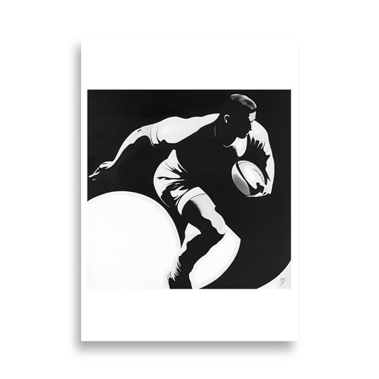 affiche le porteur joueur football américain rugby noir et blanc