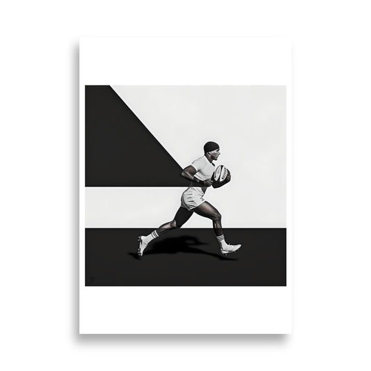 affiche ligne d’attaque photographie athlète rugby noir et blanc