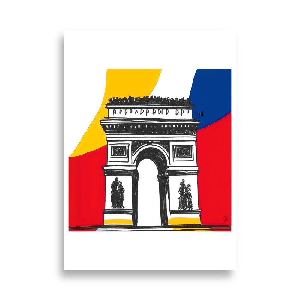 Affiche Paris Arc de Triomphe Idée Passion – illustration moderne aux couleurs bleu blanc rouge