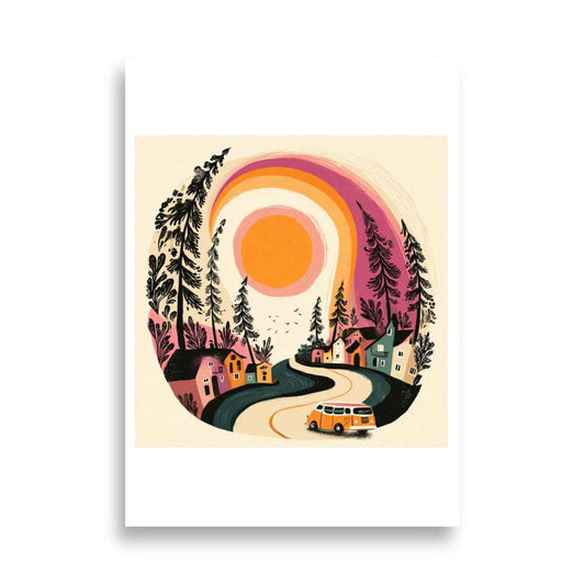 affiche sunset trip coucher de soleil et van idéepassion