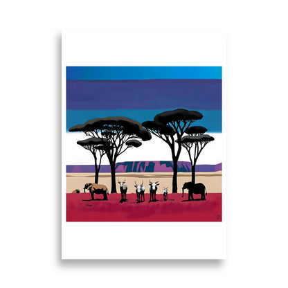 Affiche Symphonie Sauvage Idée Passion – illustration savane africaine avec éléphants et antilopes