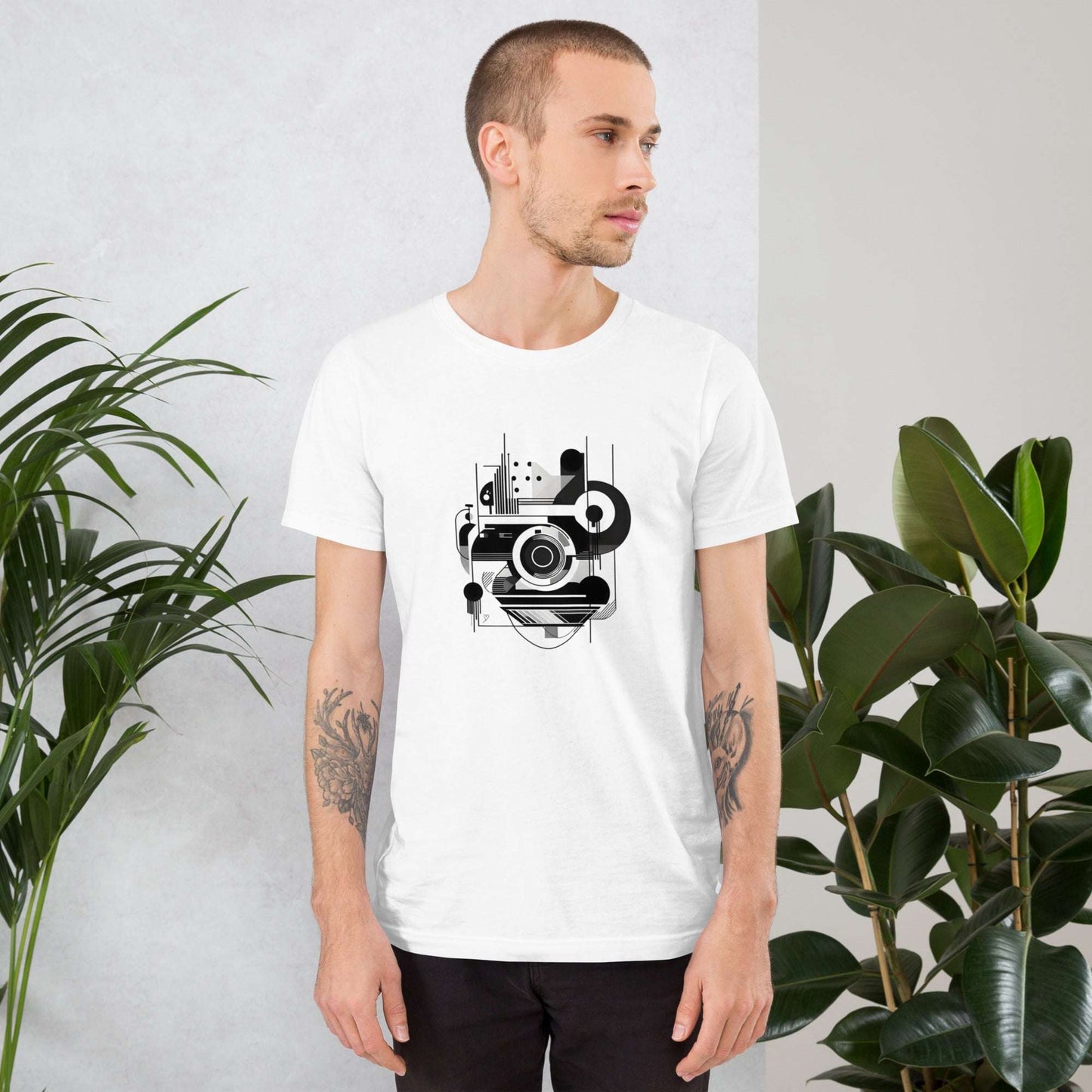 Motif moderniste noir et blanc cercle objectif – T-shirt art et musique