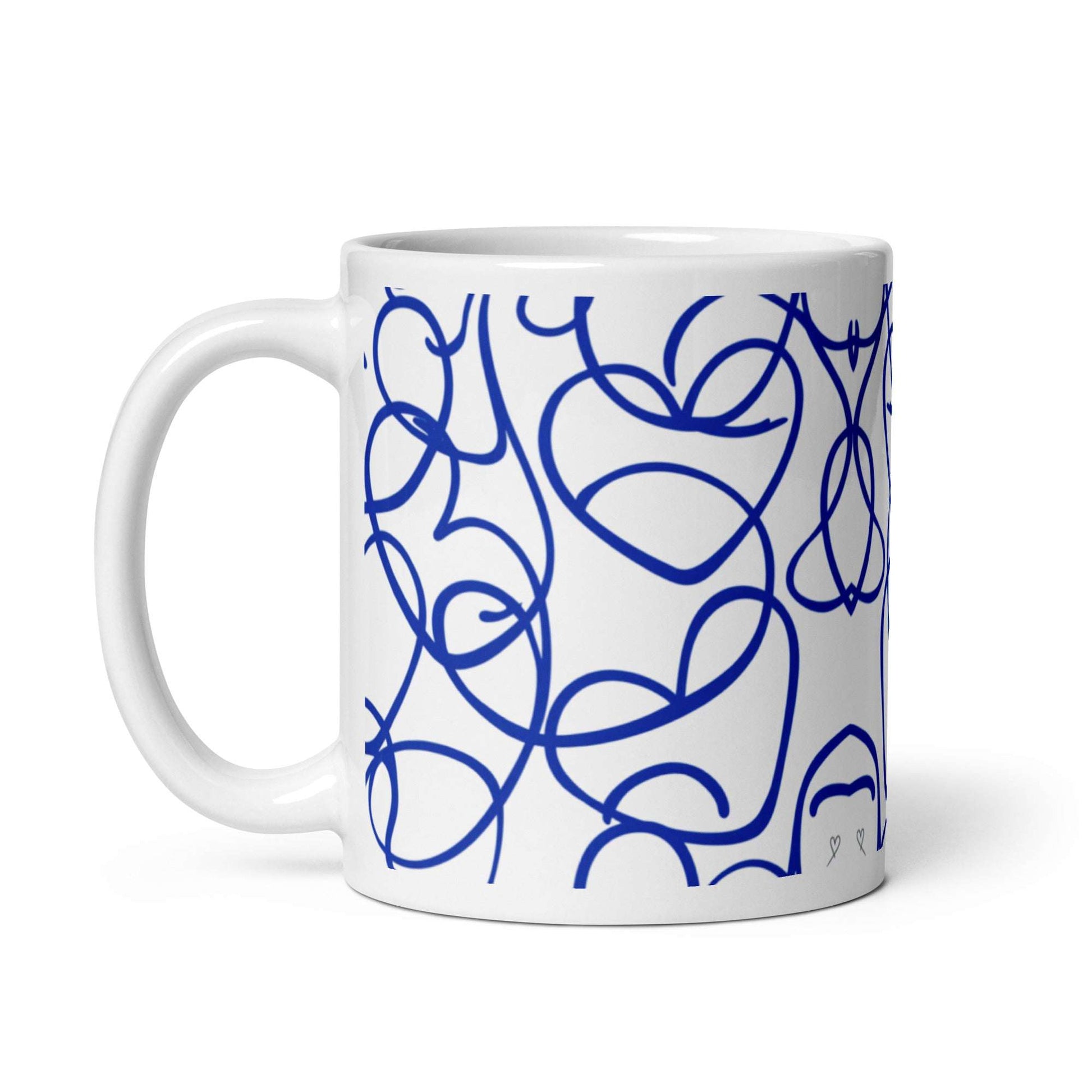 Mug "Bleu Passion" 11 oz, vue de face, illustration artistique bleue, cadeau original pour amateurs d’art
