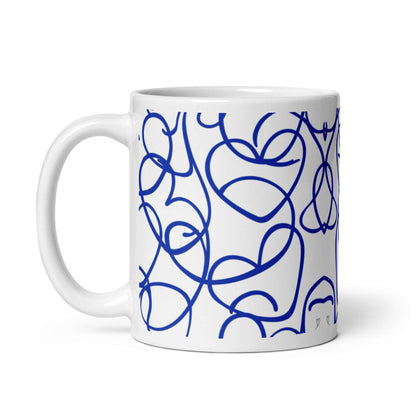 Mug "Bleu Passion" 11 oz, vue de face, illustration artistique bleue, cadeau original pour amateurs d’art