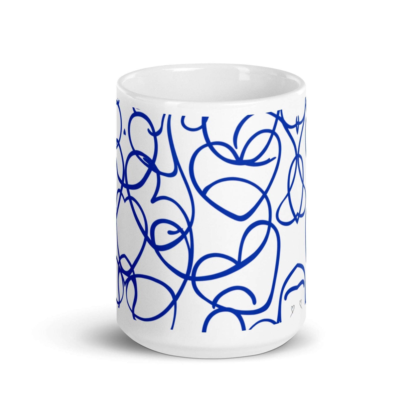 Mug "Bleu Passion" 15oz, vue de dos, design artistique bleu, idée cadeau originale.