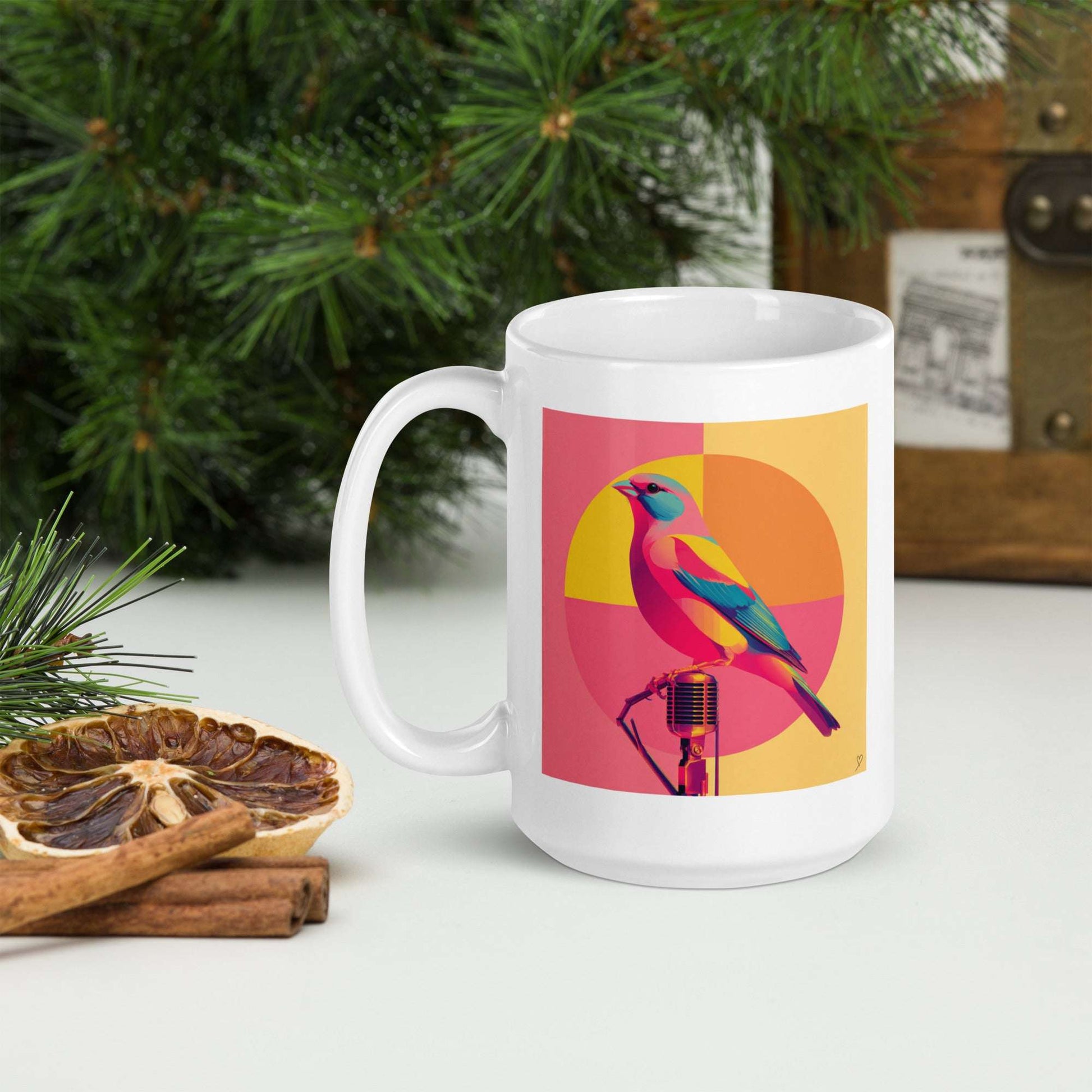 Mug Dalila Idée Passion sur table d’artiste, cadeau original pour passionnés de musique et d’art.