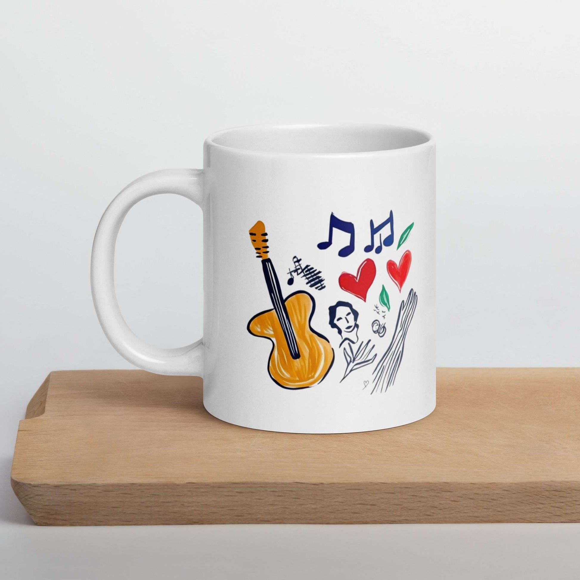 Mug illustration musicale guitare notes cœurs “Le concert”