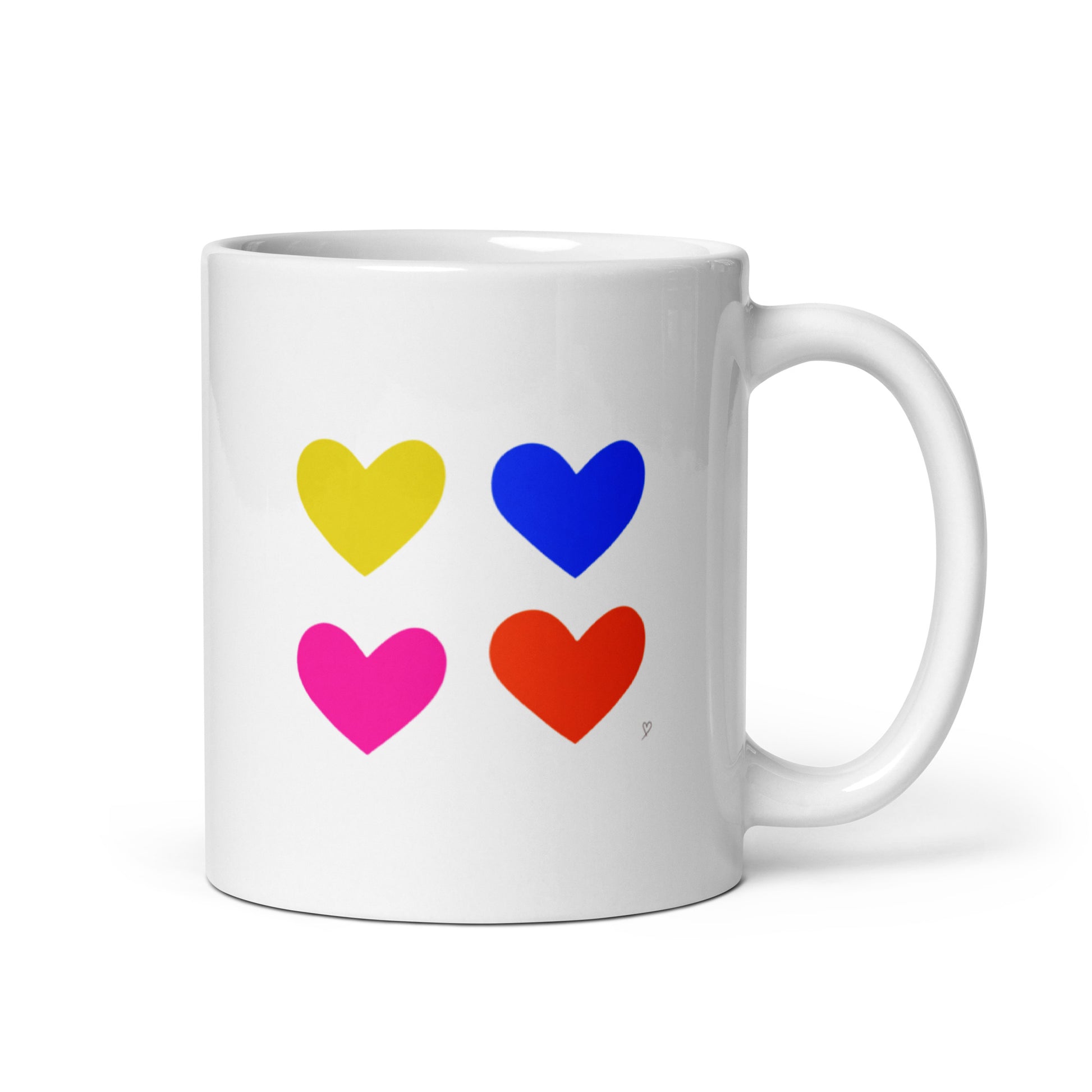 Mug quatre cœurs couleurs vives design minimaliste