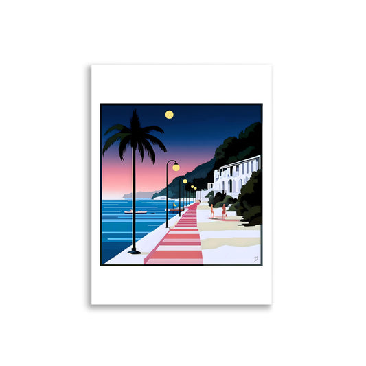 poster voyage mer et coucher de soleil