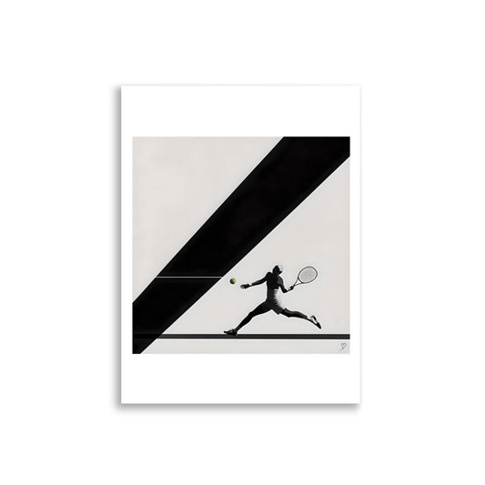 Affiche design sportif Bauhaus – silhouette de joueur de tennis en mouvement