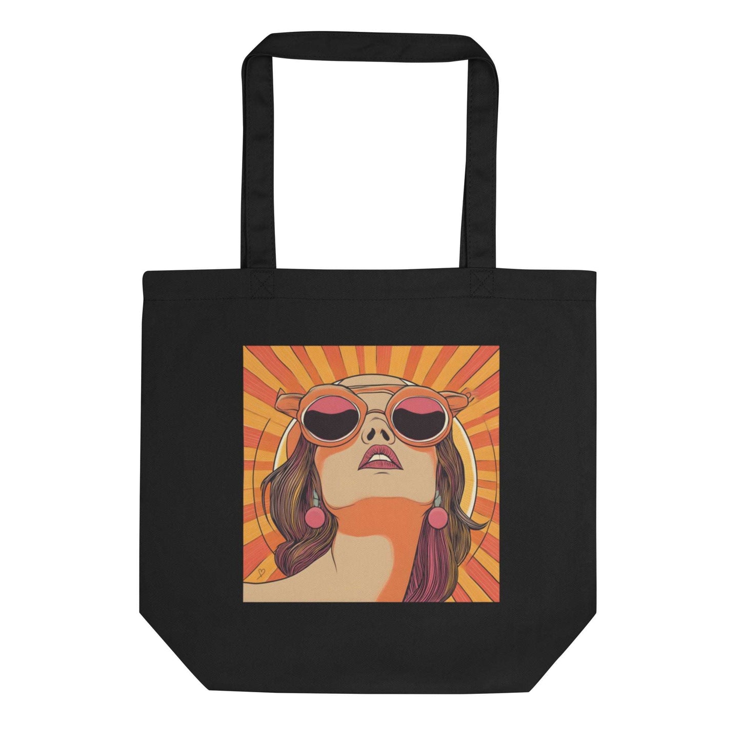 Sac en coton biologique avec portrait pop art femme, illustration “Mrs Sunshine”, cadeau original