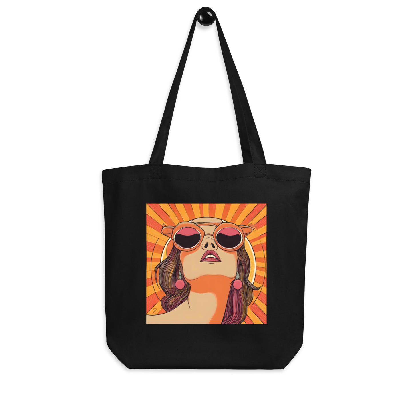 Tote bag bio avec illustration femme confiante et rayons de soleil, design Idée Passion