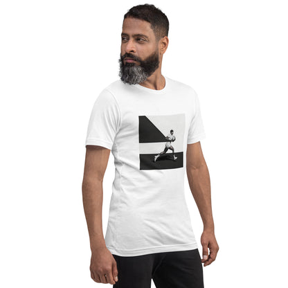 T-shirt rugby design artistique blanc, porté par un homme