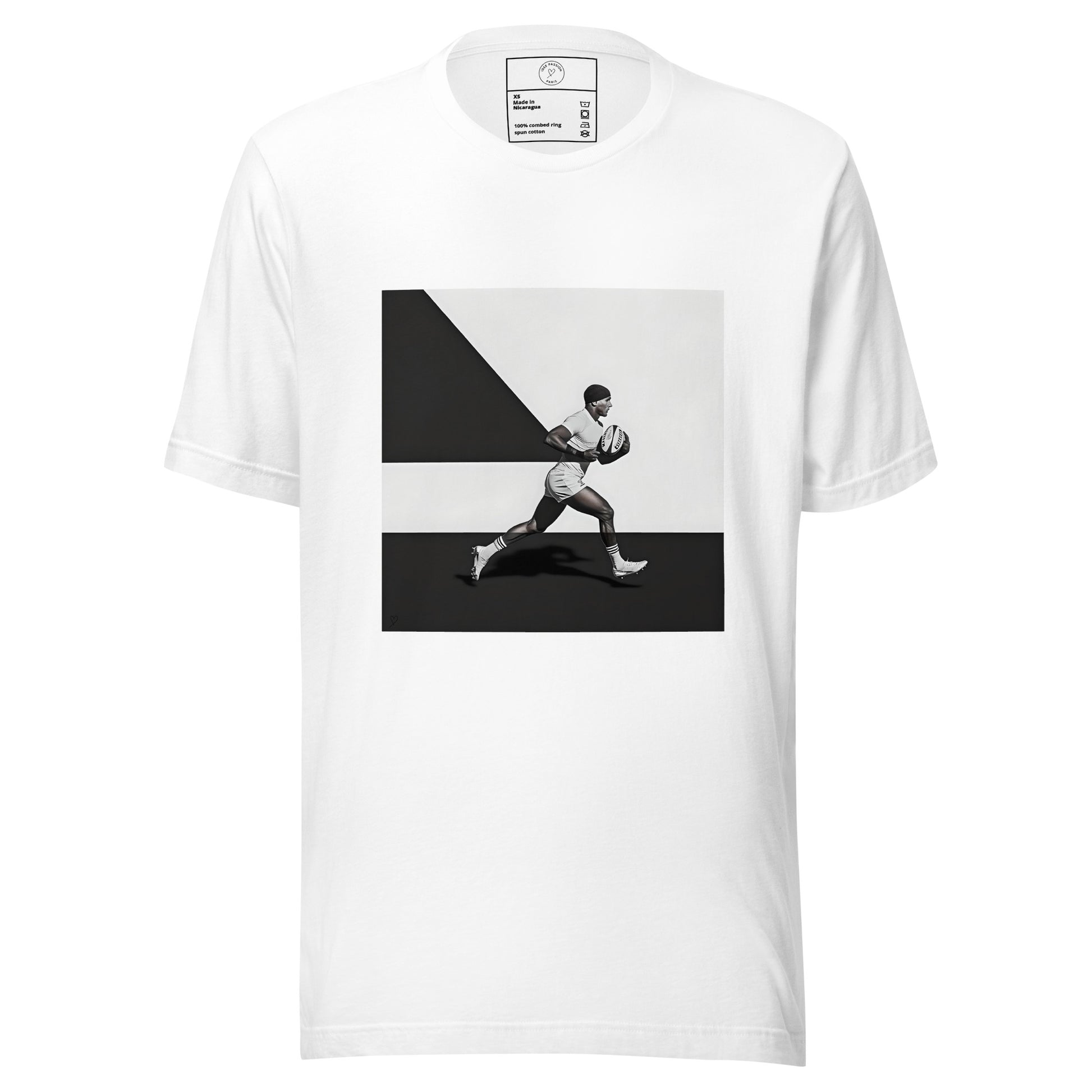 T-shirt rugby design artistique blanc – Ligne d’attaque par Idée Passion