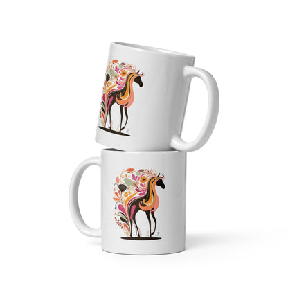 Tasse en céramique motif cheval et fleurs