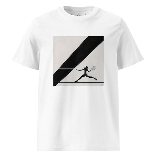 Design abstrait sur T-shirt tennis joueur silhouette écologique