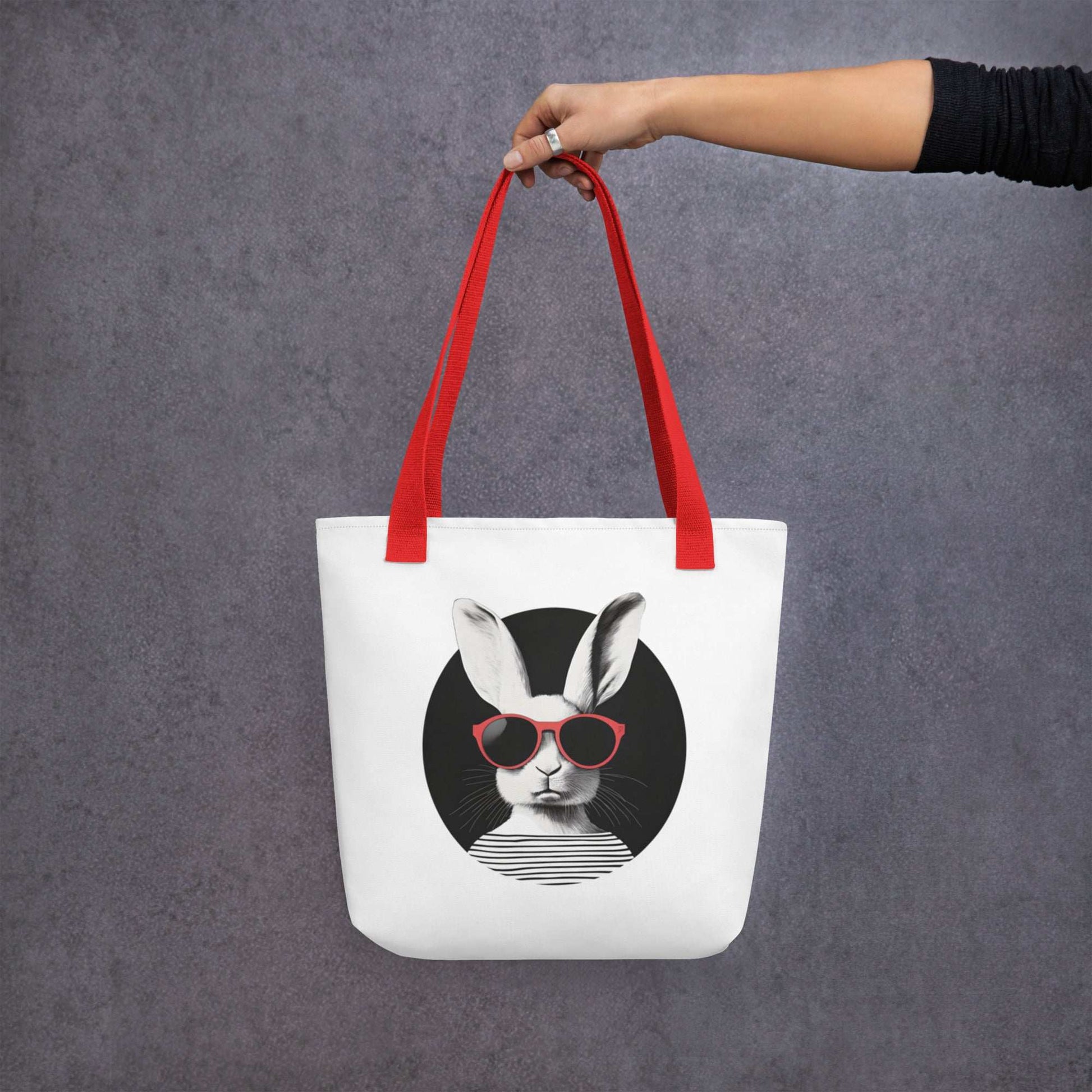 tote bag original pour passionnés d'animaux et de lapins - anses rouges