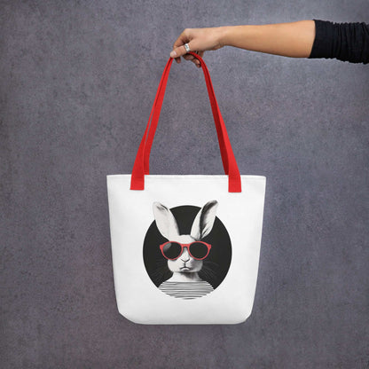 tote bag original pour passionnés d'animaux et de lapins - anses rouges