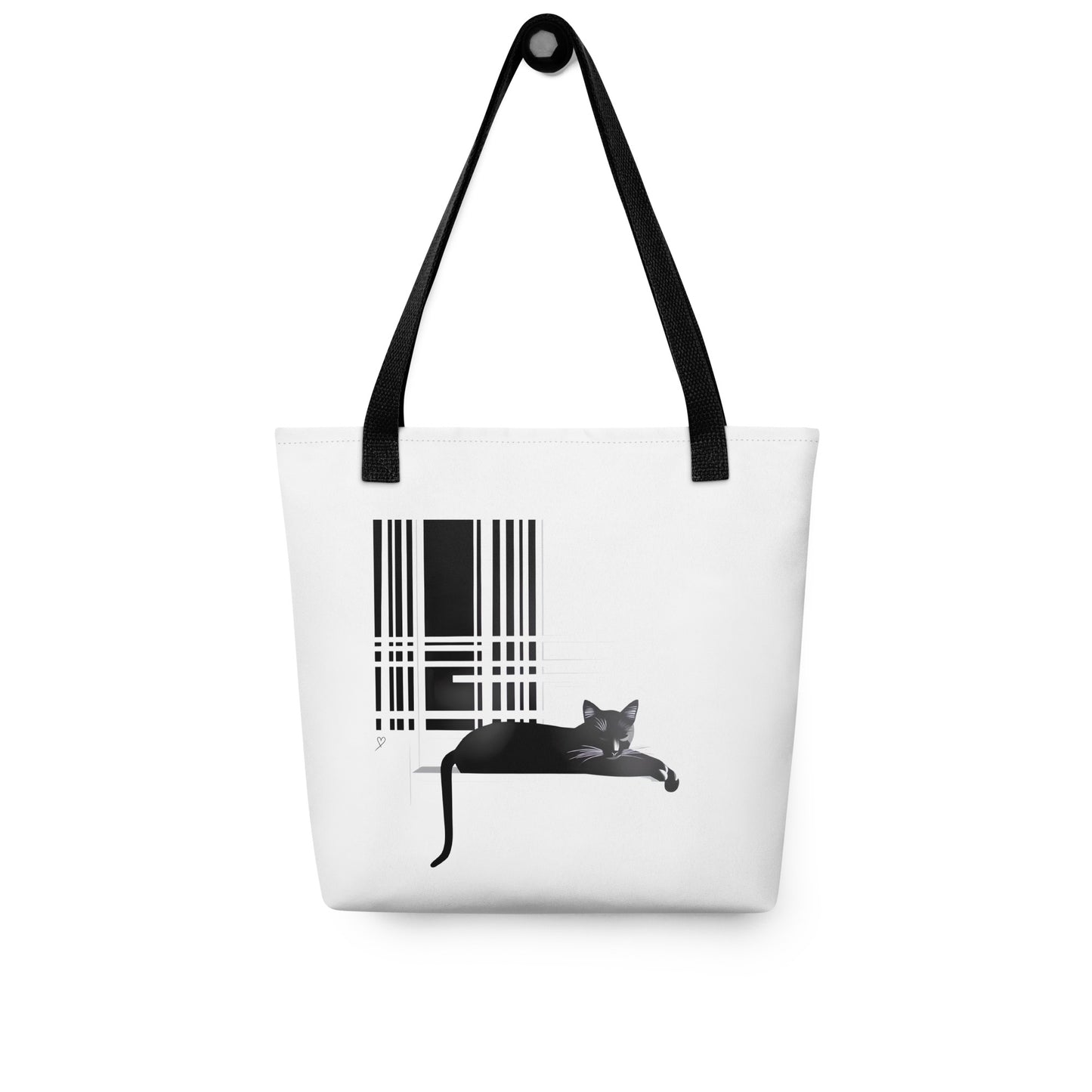 Tote bag avec illustration chat noir et blanc minimaliste sur fond blanc – Idée Passion