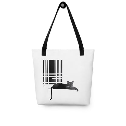 Tote bag avec illustration chat noir et blanc minimaliste sur fond blanc – Idée Passion