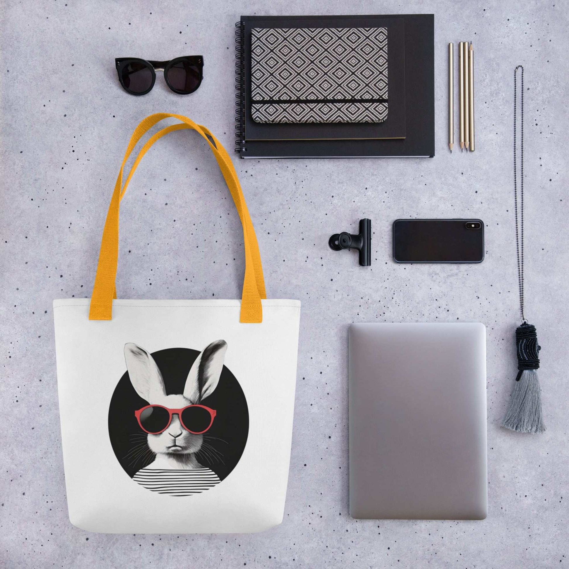 tote bag original pour passionnés de design et de nature - anses jaunes