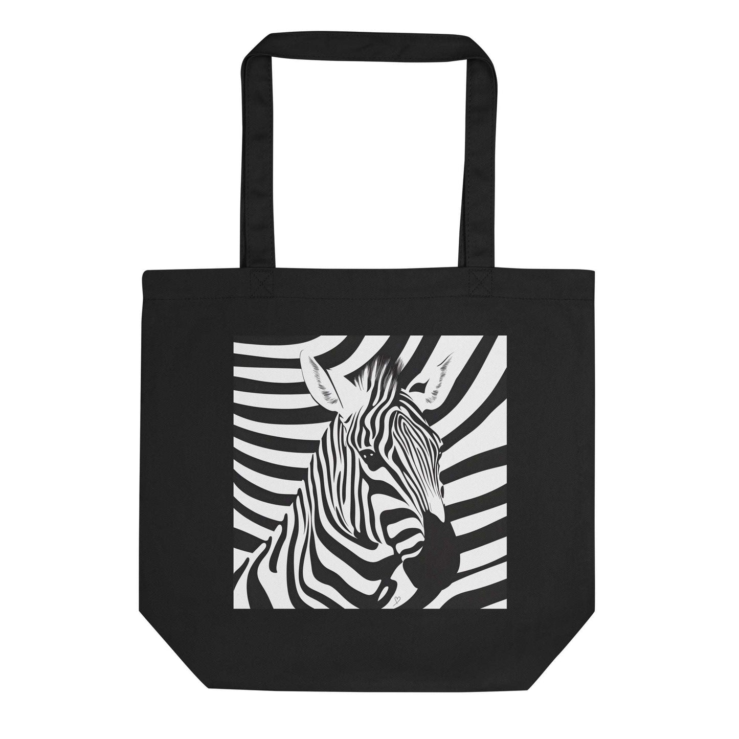Tote bag “Zèbre hypnotique” signé Idée Passion – illustration originale de zèbre en noir et blanc avec motifs géométriques, design abstrait moderne et hypnotique.