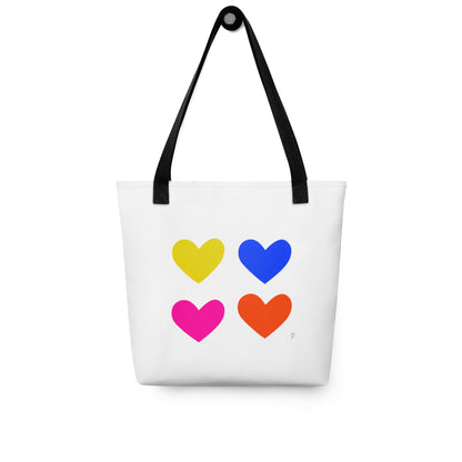 Tote bag minimaliste quatre cœurs colorés