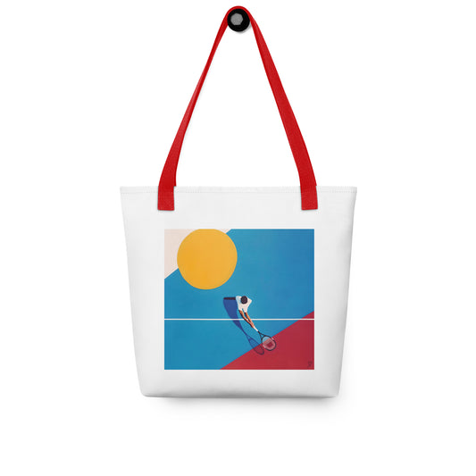 sac en tissu tennis design géométrique mouvement anses rouges