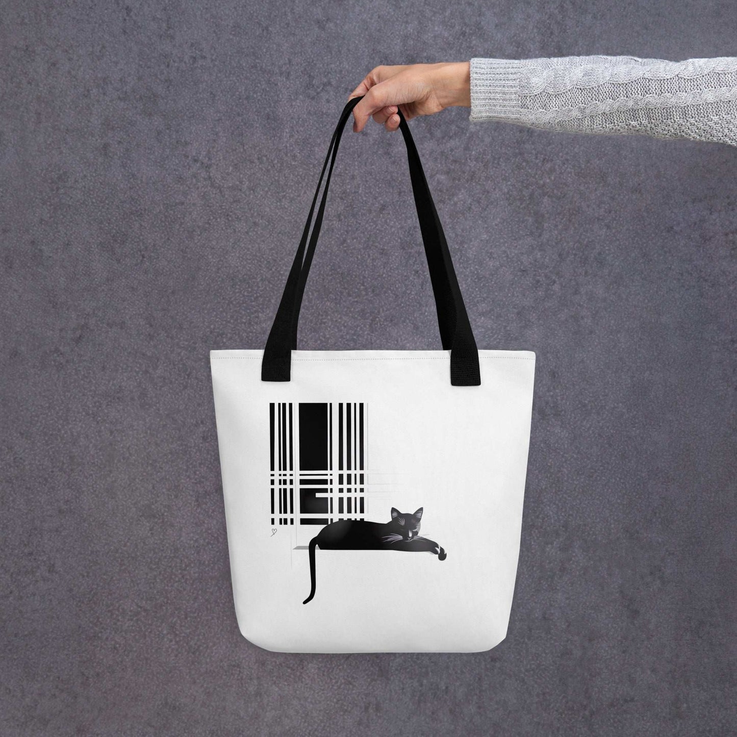 Sac tote réutilisable pour amoureux des chats – illustration graphique noir et blanc