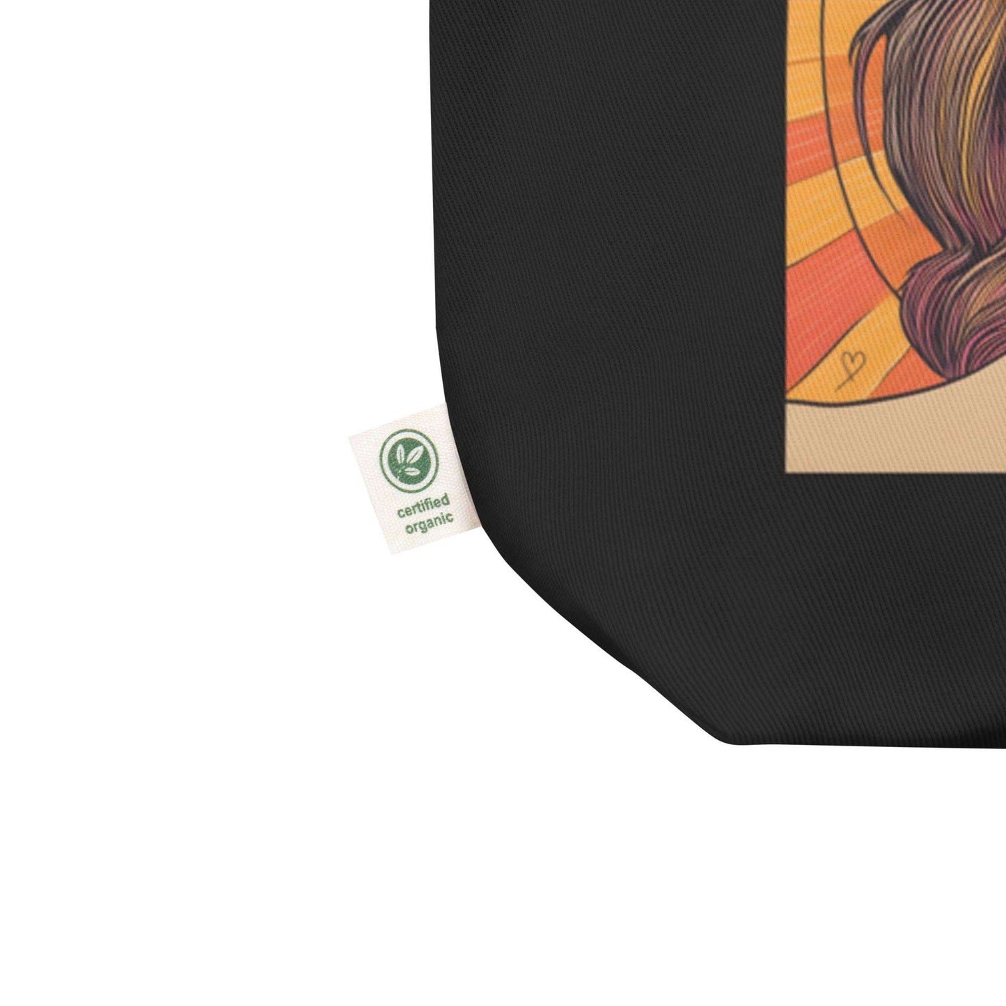Tote bag écologique pour passionnés de mode et design créatif - détail sur l'étiquette
