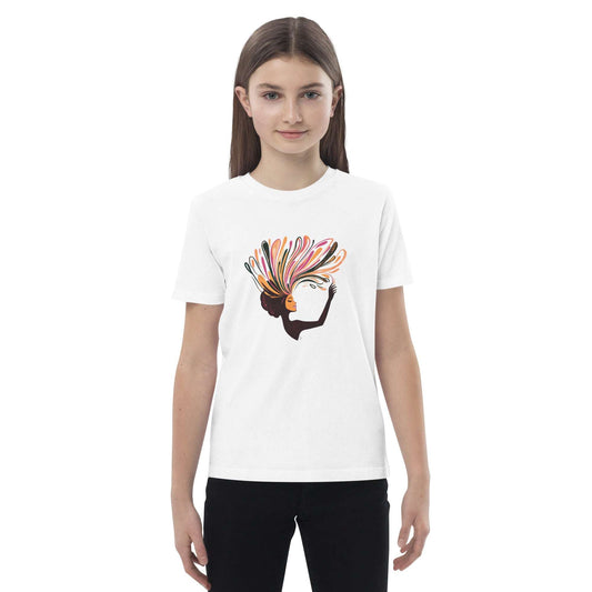 T-shirt bio enfant “Le Cabaret” – illustration artistique colorée rouge et rose sur fond clair