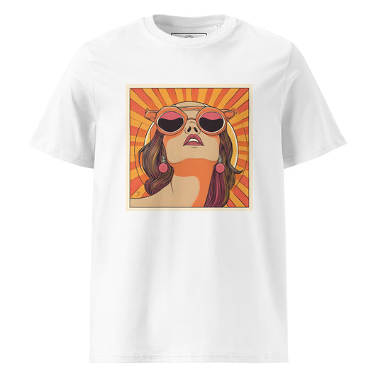 T-shirt blanc en coton bio “Mrs Sunshine” – design rétro coloré
