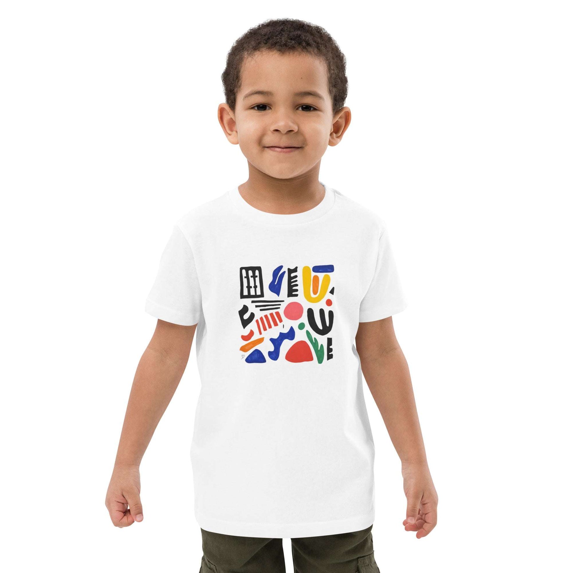 T-shirt bio enfant “La danse des formes” porté garçon