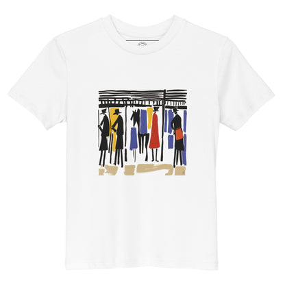 Motif de cavalier abstrait sur le T-shirt “Les Écuries” – style graphique moderne fille et garçon