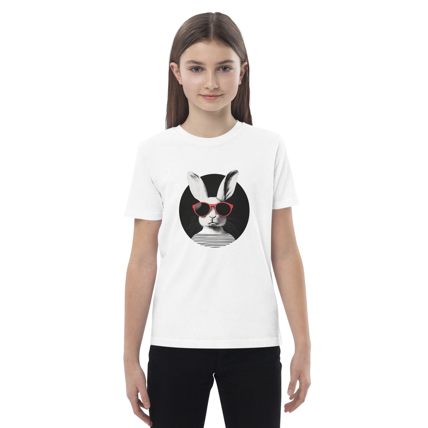 Chemise rayée noir et blanc du lapin sur T-shirt enfant bio “Jean-Paul”