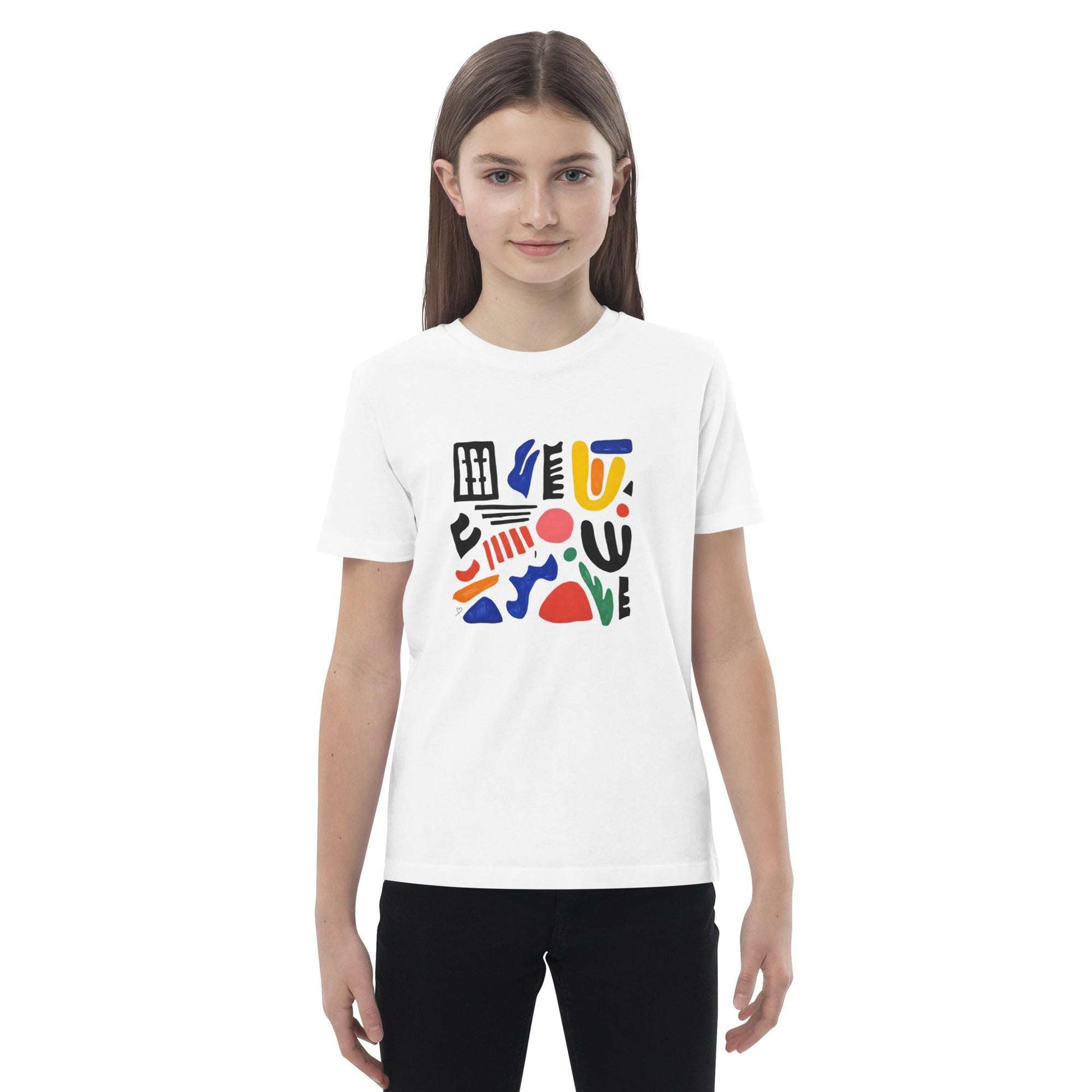 T-shirt bio enfant “La danse des formes” porté fille