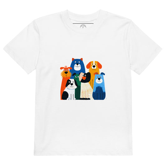T-shirt enfant coton bio illustration chiens multicolores “La meute du bonheur”