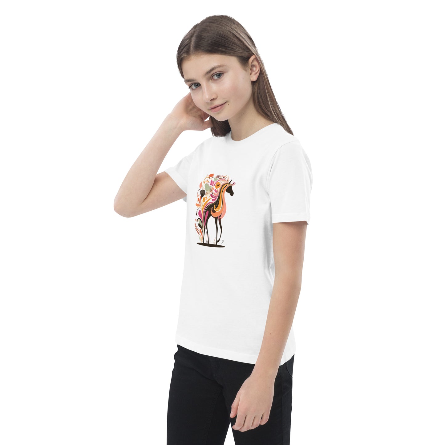 T-shirt enfant bio “Magic Horse” – cheval stylisé coloré, cadeau idéal pour passionnés d’équitation
