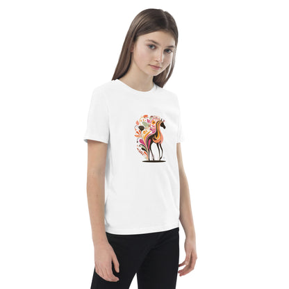 T-shirt bio enfant “Magic Horse” porté par une fille - passion équitation