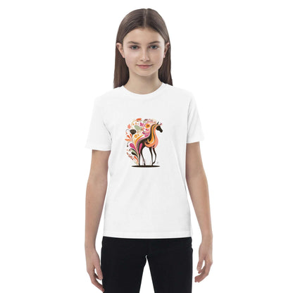 T-shirt bio enfant “Magic Horse” – cheval stylisé avec motif floral coloré