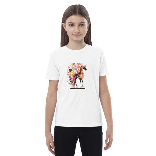 T-shirt bio enfant “Magic Horse” – cheval stylisé avec motif floral coloré
