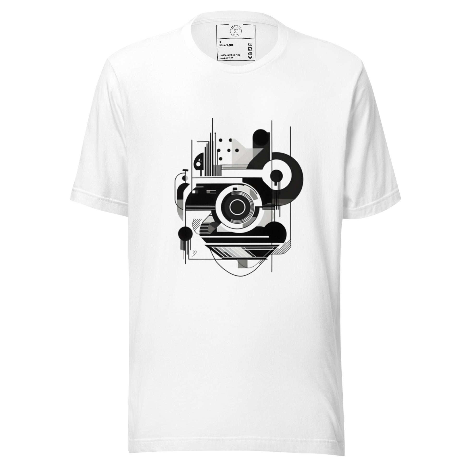 T-shirt unisexe Musique Bauhaus Idée Passion – design géométrique noir et blanc